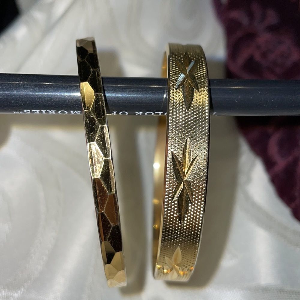 Two gold tone bracelets: one is vintage hinged & other is Monet faceted bangle - Picture 4 of 13